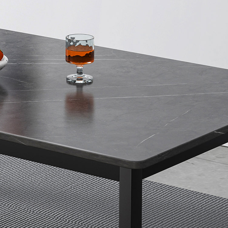 Modern Style Kitchen Rectangle Shape Dining Set Sintered Stone Standard Dining Set in Black Clearhalo 'Dining Room Sets' 'Dining Tables & Seating' 'dining_room_set' 'furn' 'furn_dining_room_set' 'Furniture' 'furniture_dining_room_set' 'Kitchen & Dining Furniture' 'kitchen&dining_furn' 'kitchen' 3407583