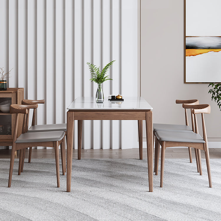 Modern Sintered Stone Standard Dining Set Rectangle Table White Dining Set With 4 Legs Base with 4 Chairs Clearhalo 'Dining Room Sets' 'Dining Tables & Seating' 'dining_room_set' 'furn' 'furn_dining_room_set' 'Furniture' 'furniture_dining_room_set' 'Kitchen & Dining Furniture' 'kitchen&dining_furn' 'kitchen' 3409168