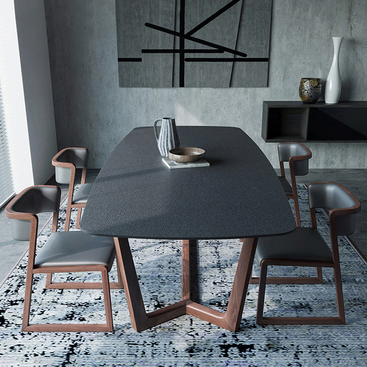 Modern Sintered Stone Dining Table Set Rectangular Dining Table with Solid Wood Base with 4 Chairs Clearhalo 'Dining Room Sets' 'Dining Tables & Seating' 'dining_room_set' 'furn' 'furn_dining_room_set' 'Furniture' 'furniture_dining_room_set' 'Kitchen & Dining Furniture' 'kitchen&dining_furn' 'kitchen' 3409181