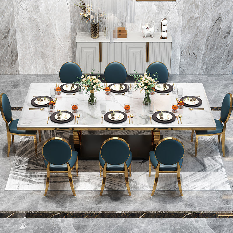 Modern Style Marble Table with White Table and Gold Trestle Base for Home Use Clearhalo 'Dining Room Sets' 'Dining Tables & Seating' 'dining_room_set' 'furn' 'furn_dining_room_set' 'Furniture' 'furniture_dining_room_set' 'Kitchen & Dining Furniture' 'kitchen&dining_furn' 'kitchen' 3409209