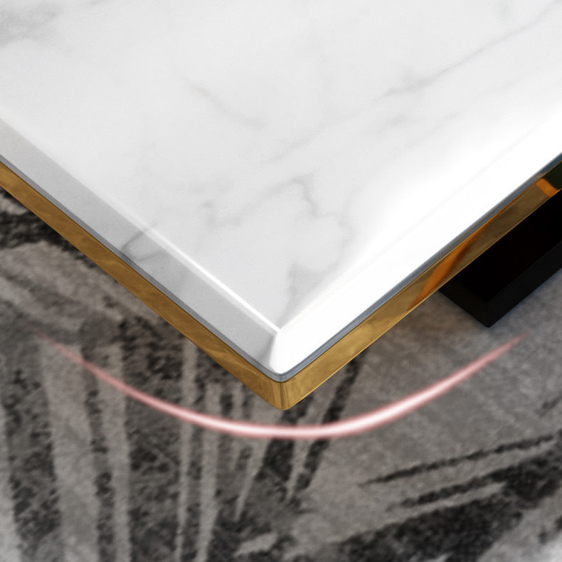 Modern Style Marble Table with White Table and Gold Trestle Base for Home Use Clearhalo 'Dining Room Sets' 'Dining Tables & Seating' 'dining_room_set' 'furn' 'furn_dining_room_set' 'Furniture' 'furniture_dining_room_set' 'Kitchen & Dining Furniture' 'kitchen&dining_furn' 'kitchen' 3409212