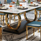 Modern Style Marble Table with White Table and Gold Trestle Base for Home Use Clearhalo 'Dining Room Sets' 'Dining Tables & Seating' 'dining_room_set' 'furn' 'furn_dining_room_set' 'Furniture' 'furniture_dining_room_set' 'Kitchen & Dining Furniture' 'kitchen&dining_furn' 'kitchen' 3409214