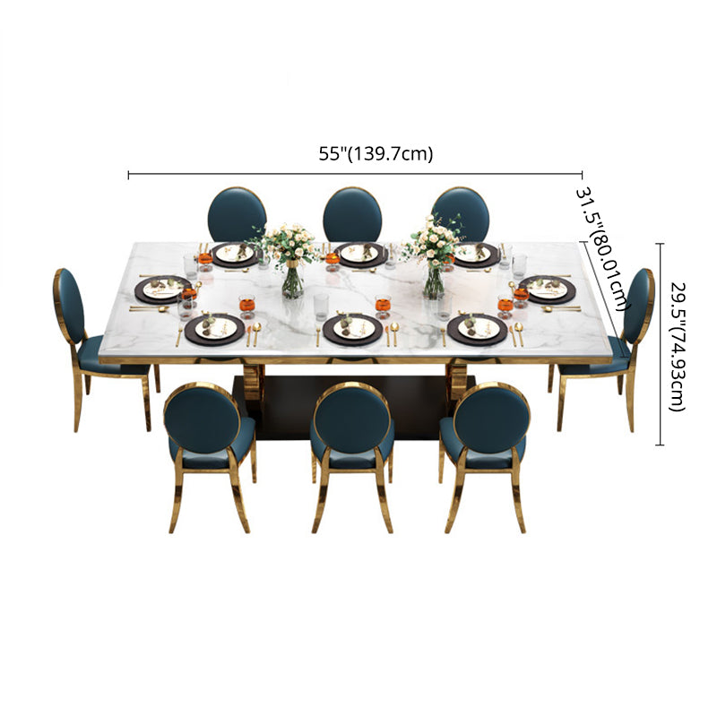 Modern Style Marble Table with White Table and Gold Trestle Base for Home Use Clearhalo 'Dining Room Sets' 'Dining Tables & Seating' 'dining_room_set' 'furn' 'furn_dining_room_set' 'Furniture' 'furniture_dining_room_set' 'Kitchen & Dining Furniture' 'kitchen&dining_furn' 'kitchen' 3409216