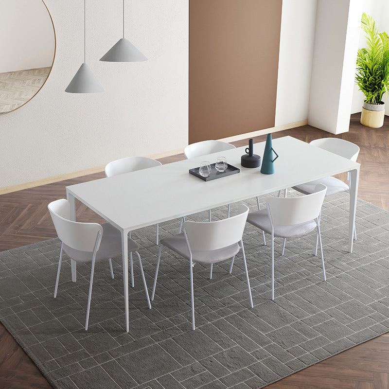 Modern Sintered Stone White Dining Set with Rectangle Tabale and Metal Base Dining Room Set with 6 Chairs Clearhalo 'Dining Room Sets' 'Dining Tables & Seating' 'dining_room_set' 'furn' 'furn_dining_room_set' 'Furniture' 'furniture_dining_room_set' 'Kitchen & Dining Furniture' 'kitchen&dining_furn' 'kitchen' 3409221