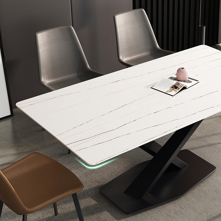 Sintered Stone Dining Room Set Contemporary with Rectangular Dining Table and Chairs Clearhalo 'Dining Room Sets' 'Dining Tables & Seating' 'dining_room_set' 'furn' 'furn_dining_room_set' 'Furniture' 'furniture_dining_room_set' 'Kitchen & Dining Furniture' 'kitchen&dining_furn' 'kitchen' 3413387