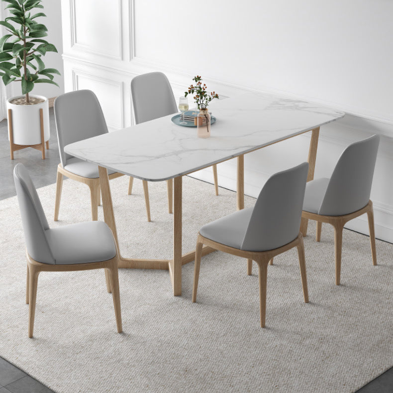 Contemporary Dining Table Set with Solid Wood Table and PU Leather Chairs Clearhalo 'Dining Room Sets' 'Dining Tables & Seating' 'dining_room_set' 'furn' 'furn_dining_room_set' 'Furniture' 'furniture_dining_room_set' 'Kitchen & Dining Furniture' 'kitchen&dining_furn' 'kitchen' 3413422