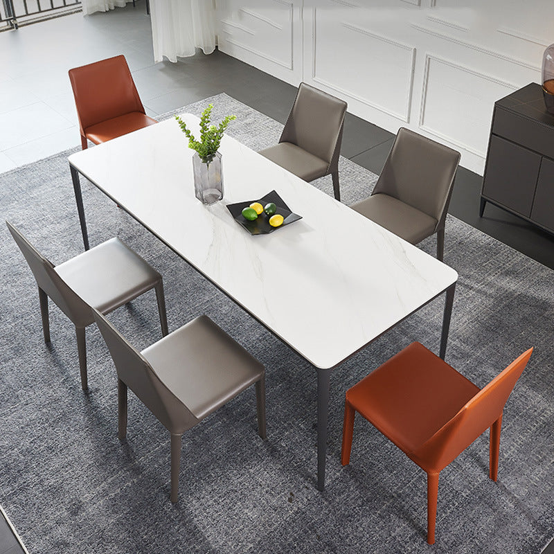 Minimalist Style Dining Table Set with Sintered Stone Table and PU Chairs with 6 Chairs Clearhalo 'Dining Room Sets' 'Dining Tables & Seating' 'dining_room_set' 'furn' 'furn_dining_room_set' 'Furniture' 'furniture_dining_room_set' 'Kitchen & Dining Furniture' 'kitchen&dining_furn' 'kitchen' 3413423