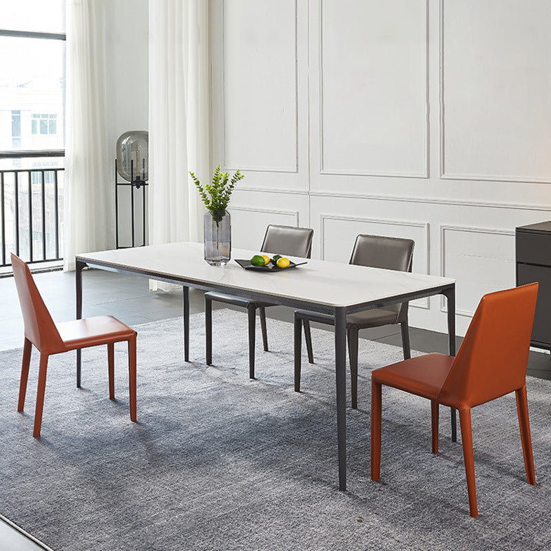 Minimalist Style Dining Table Set with Sintered Stone Table and PU Chairs Clearhalo 'Dining Room Sets' 'Dining Tables & Seating' 'dining_room_set' 'furn' 'furn_dining_room_set' 'Furniture' 'furniture_dining_room_set' 'Kitchen & Dining Furniture' 'kitchen&dining_furn' 'kitchen' 3413424