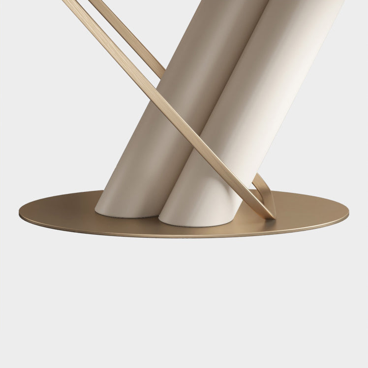 Minimalist Rectangle Dining Set for 4/6 with Glod Chairs Sintered Stone Dining Table with Metal Base Clearhalo 'Dining Room Sets' 'Dining Tables & Seating' 'dining_room_set' 'furn' 'furn_dining_room_set' 'Furniture' 'furniture_dining_room_set' 'Kitchen & Dining Furniture' 'kitchen&dining_furn' 'kitchen' 3413457