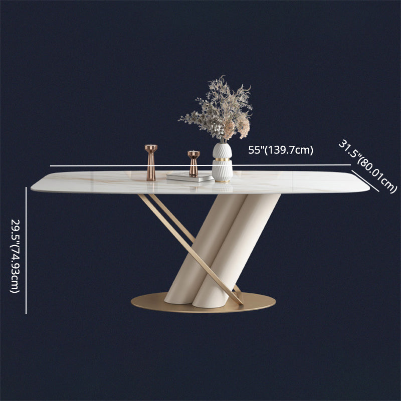 Minimalist Rectangle Dining Set for 4/6 with Glod Chairs Sintered Stone Dining Table with Metal Base Clearhalo 'Dining Room Sets' 'Dining Tables & Seating' 'dining_room_set' 'furn' 'furn_dining_room_set' 'Furniture' 'furniture_dining_room_set' 'Kitchen & Dining Furniture' 'kitchen&dining_furn' 'kitchen' 3413461