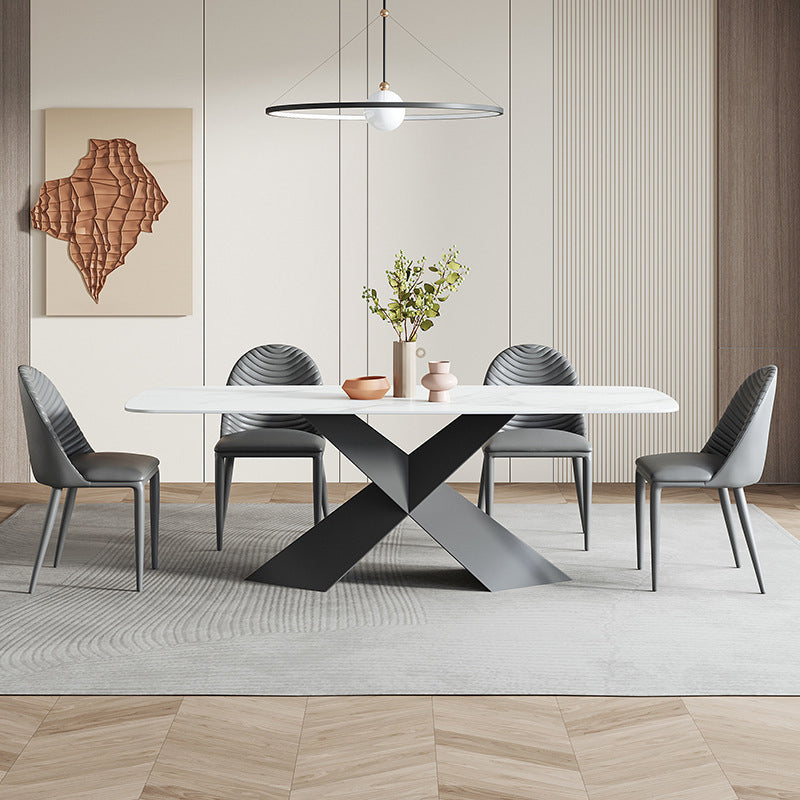 Contemporary Sintered Stone Dining Table Set of 5/7 with Rectangle Table Dining Set with Metal Base 5 Piece Set Clearhalo 'Dining Room Sets' 'Dining Tables & Seating' 'dining_room_set' 'furn' 'furn_dining_room_set' 'Furniture' 'furniture_dining_room_set' 'Kitchen & Dining Furniture' 'kitchen&dining_furn' 'kitchen' 3413465