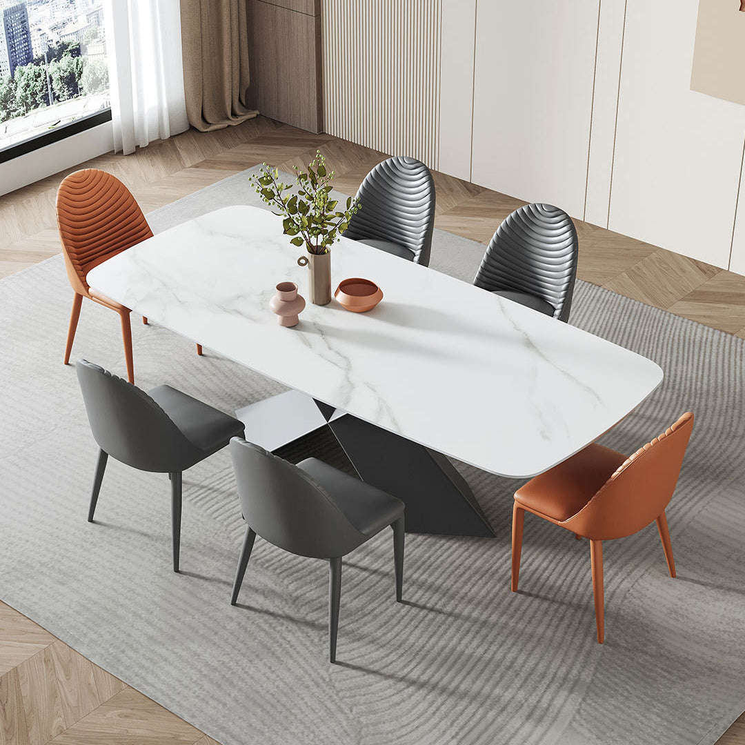 Contemporary Sintered Stone Dining Table Set of 5/7 with Rectangle Table Dining Set with Metal Base Clearhalo 'Dining Room Sets' 'Dining Tables & Seating' 'dining_room_set' 'furn' 'furn_dining_room_set' 'Furniture' 'furniture_dining_room_set' 'Kitchen & Dining Furniture' 'kitchen&dining_furn' 'kitchen' 3413478