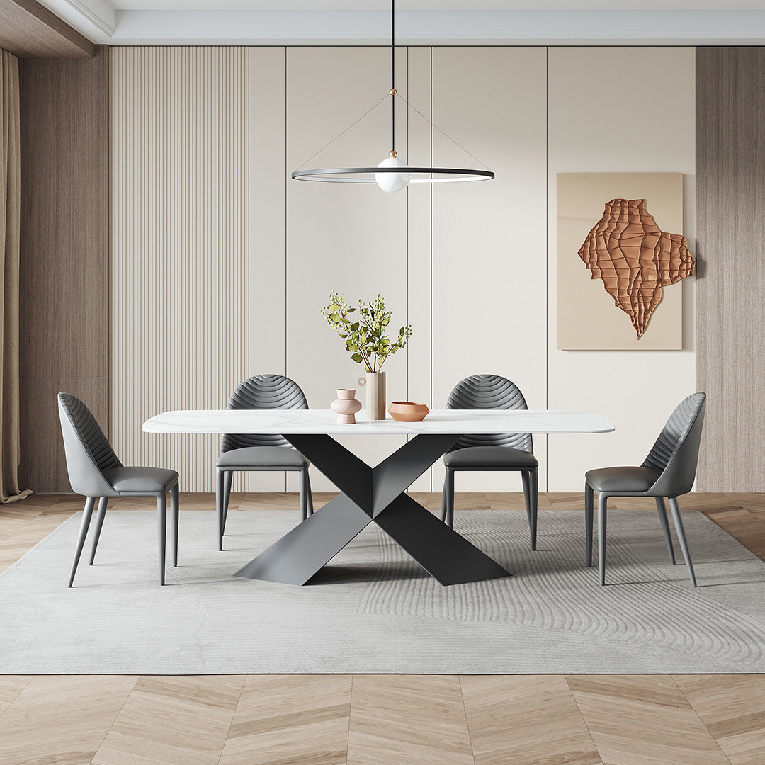 Contemporary Sintered Stone Dining Table Set of 5/7 with Rectangle Table Dining Set with Metal Base Clearhalo 'Dining Room Sets' 'Dining Tables & Seating' 'dining_room_set' 'furn' 'furn_dining_room_set' 'Furniture' 'furniture_dining_room_set' 'Kitchen & Dining Furniture' 'kitchen&dining_furn' 'kitchen' 3413479