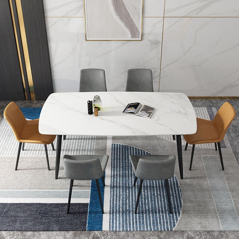 Modern Sintered Stone Table Set of 5/7 with Rectangle Table Dining Set with PU Leather Chairs with 6 Chairs Clearhalo 'Dining Room Sets' 'Dining Tables & Seating' 'dining_room_set' 'furn' 'furn_dining_room_set' 'Furniture' 'furniture_dining_room_set' 'Kitchen & Dining Furniture' 'kitchen&dining_furn' 'kitchen' 3413480