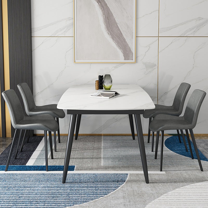 Modern Sintered Stone Table Set of 5/7 with Rectangle Table Dining Set with PU Leather Chairs with 4 Chairs Clearhalo 'Dining Room Sets' 'Dining Tables & Seating' 'dining_room_set' 'furn' 'furn_dining_room_set' 'Furniture' 'furniture_dining_room_set' 'Kitchen & Dining Furniture' 'kitchen&dining_furn' 'kitchen' 3413484