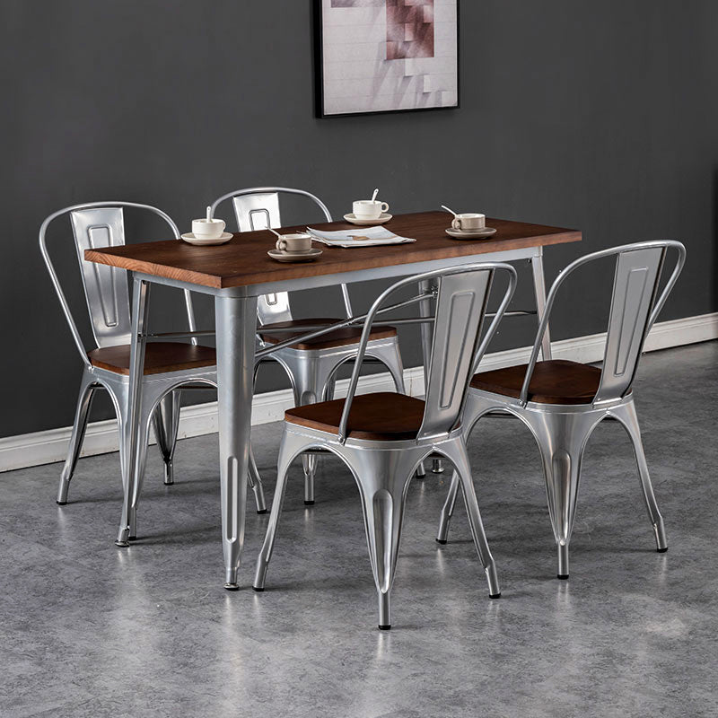 Industrial Style Solid Wood Dining Set with Metal 4 Legs Fixed Table Dinette Set for Restaurant Clearhalo 'Dining Room Sets' 'Dining Tables & Seating' 'dining_room_set' 'furn' 'furn_dining_room_set' 'Furniture' 'furniture_dining_room_set' 'Kitchen & Dining Furniture' 'kitchen&dining_furn' 'kitchen' 3413550