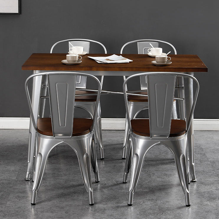 Industrial Style Solid Wood Dining Set with Metal 4 Legs Fixed Table Dinette Set for Restaurant Clearhalo 'Dining Room Sets' 'Dining Tables & Seating' 'dining_room_set' 'furn' 'furn_dining_room_set' 'Furniture' 'furniture_dining_room_set' 'Kitchen & Dining Furniture' 'kitchen&dining_furn' 'kitchen' 3413552