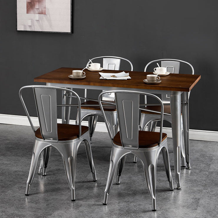 Industrial Style Solid Wood Dining Set with Metal 4 Legs Fixed Table Dinette Set for Restaurant Clearhalo 'Dining Room Sets' 'Dining Tables & Seating' 'dining_room_set' 'furn' 'furn_dining_room_set' 'Furniture' 'furniture_dining_room_set' 'Kitchen & Dining Furniture' 'kitchen&dining_furn' 'kitchen' 3413560