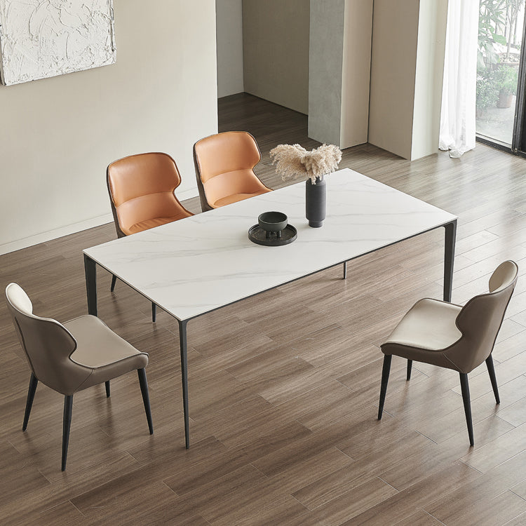 Modern Sintered Stone Table Set of 5/7 with Rectangle Table Dining Set with PU Leather Chairs Clearhalo 'Dining Room Sets' 'Dining Tables & Seating' 'dining_room_set' 'furn' 'furn_dining_room_set' 'Furniture' 'furniture_dining_room_set' 'Kitchen & Dining Furniture' 'kitchen&dining_furn' 'kitchen' 3413616