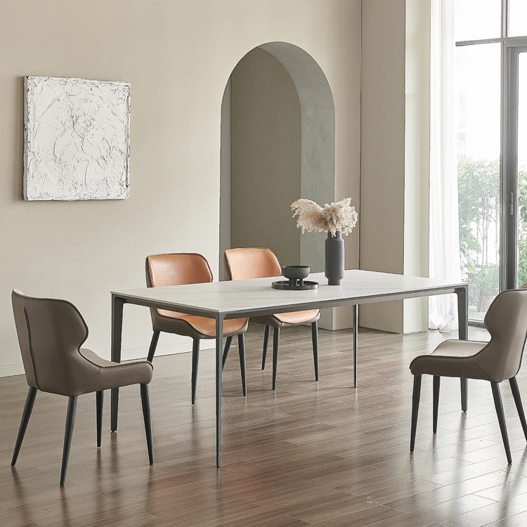 Modern Sintered Stone Table Set of 5/7 with Rectangle Table Dining Set with PU Leather Chairs Clearhalo 'Dining Room Sets' 'Dining Tables & Seating' 'dining_room_set' 'furn' 'furn_dining_room_set' 'Furniture' 'furniture_dining_room_set' 'Kitchen & Dining Furniture' 'kitchen&dining_furn' 'kitchen' 3413617