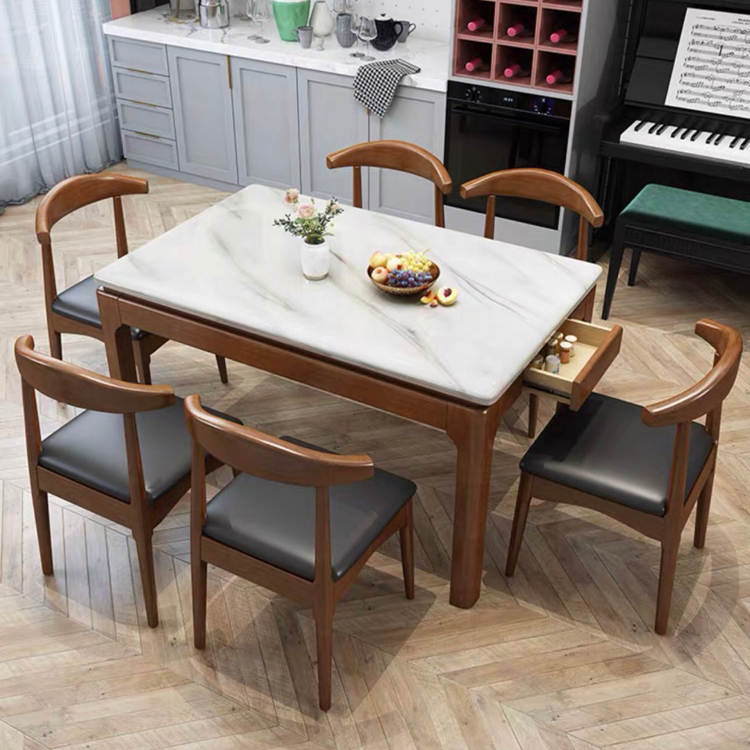 Traditional Fixed Marble Top Dining Room Table with 4 Solid Wood Legs for Kitchen Dining Set Clearhalo 'Dining Room Sets' 'Dining Tables & Seating' 'dining_room_set' 'furn' 'furn_dining_room_set' 'Furniture' 'furniture_dining_room_set' 'Kitchen & Dining Furniture' 'kitchen&dining_furn' 'kitchen' 3413633