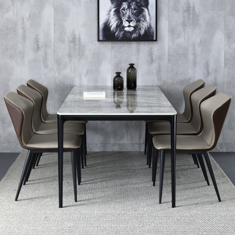 Modern Sintered Stone Table Set of 5/7 with Rectangle Table Dining Set with PU Leather Chairs Clearhalo 'Dining Room Sets' 'Dining Tables & Seating' 'dining_room_set' 'furn' 'furn_dining_room_set' 'Furniture' 'furniture_dining_room_set' 'Kitchen & Dining Furniture' 'kitchen&dining_furn' 'kitchen' 3413658