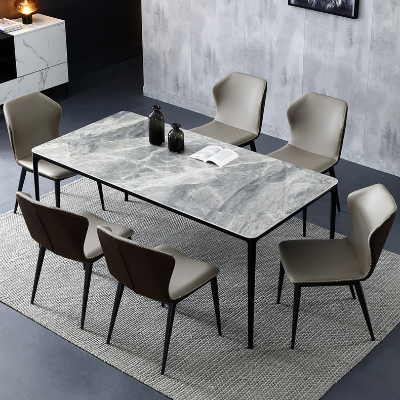 Modern Sintered Stone Table Set of 5/7 with Rectangle Table Dining Set with PU Leather Chairs Clearhalo 'Dining Room Sets' 'Dining Tables & Seating' 'dining_room_set' 'furn' 'furn_dining_room_set' 'Furniture' 'furniture_dining_room_set' 'Kitchen & Dining Furniture' 'kitchen&dining_furn' 'kitchen' 3413659