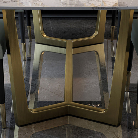 Glam Style Sintered Stone Dining Set with Traditional Height Table and Golds Trestle Base Clearhalo 'Dining Room Sets' 'Dining Tables & Seating' 'dining_room_set' 'furn' 'furn_dining_room_set' 'Furniture' 'furniture_dining_room_set' 'Kitchen & Dining Furniture' 'kitchen&dining_furn' 'kitchen' 3413676