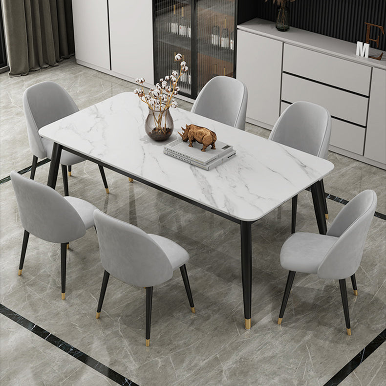 Contemporary Style Sintered Stone Dining Set with Traditional Height Table and 4 Black Legs Base 7 Piece Set Clearhalo 'Dining Room Sets' 'Dining Tables & Seating' 'dining_room_set' 'furn' 'furn_dining_room_set' 'Furniture' 'furniture_dining_room_set' 'Kitchen & Dining Furniture' 'kitchen&dining_furn' 'kitchen' 3413685