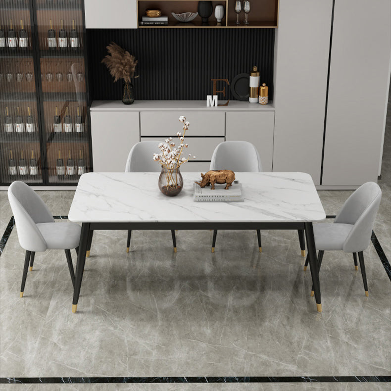 Contemporary Style Sintered Stone Dining Set with Traditional Height Table and 4 Black Legs Base 5 Piece Set Clearhalo 'Dining Room Sets' 'Dining Tables & Seating' 'dining_room_set' 'furn' 'furn_dining_room_set' 'Furniture' 'furniture_dining_room_set' 'Kitchen & Dining Furniture' 'kitchen&dining_furn' 'kitchen' 3413687
