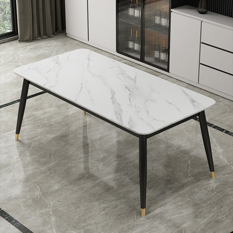 Contemporary Style Sintered Stone Dining Set with Traditional Height Table and 4 Black Legs Base Clearhalo 'Dining Room Sets' 'Dining Tables & Seating' 'dining_room_set' 'furn' 'furn_dining_room_set' 'Furniture' 'furniture_dining_room_set' 'Kitchen & Dining Furniture' 'kitchen&dining_furn' 'kitchen' 3413689