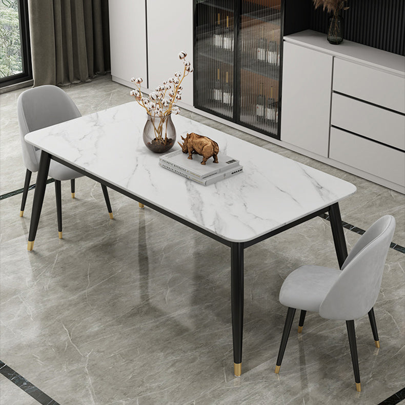 Contemporary Style Sintered Stone Dining Set with Traditional Height Table and 4 Black Legs Base Clearhalo 'Dining Room Sets' 'Dining Tables & Seating' 'dining_room_set' 'furn' 'furn_dining_room_set' 'Furniture' 'furniture_dining_room_set' 'Kitchen & Dining Furniture' 'kitchen&dining_furn' 'kitchen' 3413697