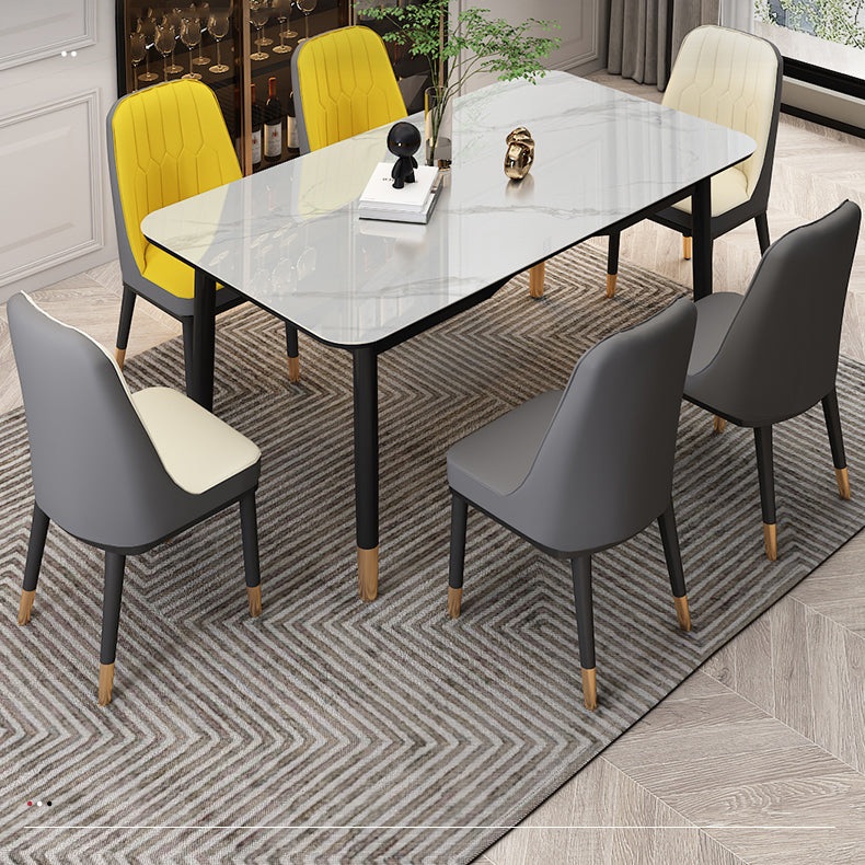 Dining Room Set Modern with Sintered Stone Dining Table and Cushion Chairs Clearhalo 'Dining Room Sets' 'Dining Tables & Seating' 'dining_room_set' 'furn' 'furn_dining_room_set' 'Furniture' 'furniture_dining_room_set' 'Kitchen & Dining Furniture' 'kitchen&dining_furn' 'kitchen' 3413701