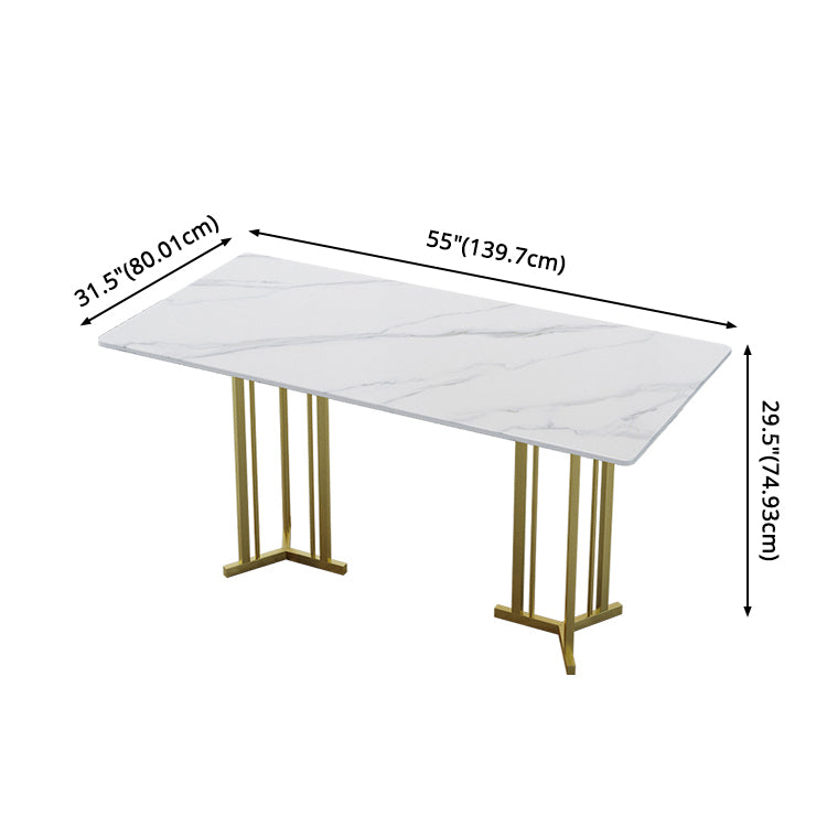 Modern Sintered Stone Top Standard Dining Set White Rectangle Shape Dining Set with Double Pedestal Clearhalo 'Dining Room Sets' 'Dining Tables & Seating' 'dining_room_set' 'furn' 'furn_dining_room_set' 'Furniture' 'furniture_dining_room_set' 'Kitchen & Dining Furniture' 'kitchen&dining_furn' 'kitchen' 3413720