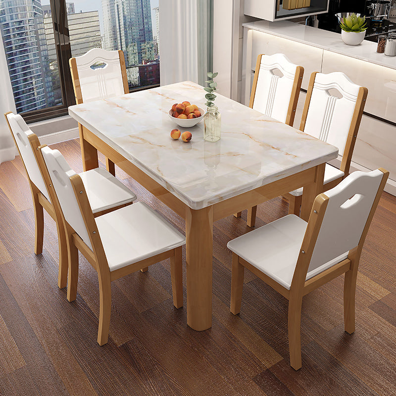 Minimalist Marble Dining Set with Rectangle Table White Dining Set with 4 Legs Base Natural Clearhalo 'Dining Room Sets' 'Dining Tables & Seating' 'dining_room_set' 'furn' 'furn_dining_room_set' 'Furniture' 'furniture_dining_room_set' 'Kitchen & Dining Furniture' 'kitchen&dining_furn' 'kitchen' 3413759