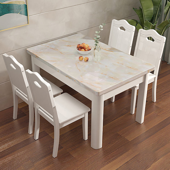 Minimalist Marble Dining Set with Rectangle Table White Dining Set with 4 Legs Base White 5 Piece Set Clearhalo 'Dining Room Sets' 'Dining Tables & Seating' 'dining_room_set' 'furn' 'furn_dining_room_set' 'Furniture' 'furniture_dining_room_set' 'Kitchen & Dining Furniture' 'kitchen&dining_furn' 'kitchen' 3413761