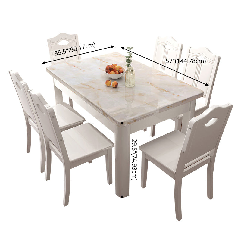 Minimalist Marble Dining Set with Rectangle Table White Dining Set with 4 Legs Base Clearhalo 'Dining Room Sets' 'Dining Tables & Seating' 'dining_room_set' 'furn' 'furn_dining_room_set' 'Furniture' 'furniture_dining_room_set' 'Kitchen & Dining Furniture' 'kitchen&dining_furn' 'kitchen' 3413767