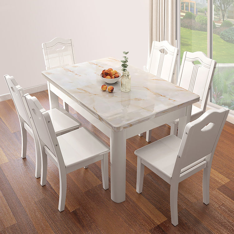 Minimalist Marble Dining Set with Rectangle Table White Dining Set with 4 Legs Base Clearhalo 'Dining Room Sets' 'Dining Tables & Seating' 'dining_room_set' 'furn' 'furn_dining_room_set' 'Furniture' 'furniture_dining_room_set' 'Kitchen & Dining Furniture' 'kitchen&dining_furn' 'kitchen' 3413770