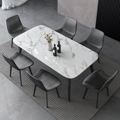 Contemporary Style Marble Dining Set with White Table and 4 Black Legs Base for Home Use 7 Piece Set Clearhalo 'Dining Room Sets' 'Dining Tables & Seating' 'dining_room_set' 'furn' 'furn_dining_room_set' 'Furniture' 'furniture_dining_room_set' 'Kitchen & Dining Furniture' 'kitchen&dining_furn' 'kitchen' 3413836