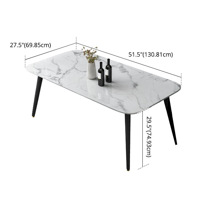 Contemporary Style Marble Dining Set with White Table and 4 Black Legs Base for Home Use Clearhalo 'Dining Room Sets' 'Dining Tables & Seating' 'dining_room_set' 'furn' 'furn_dining_room_set' 'Furniture' 'furniture_dining_room_set' 'Kitchen & Dining Furniture' 'kitchen&dining_furn' 'kitchen' 3413844