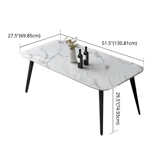 Contemporary Style Marble Dining Set with White Table and 4 Black Legs Base for Home Use Clearhalo 'Dining Room Sets' 'Dining Tables & Seating' 'dining_room_set' 'furn' 'furn_dining_room_set' 'Furniture' 'furniture_dining_room_set' 'Kitchen & Dining Furniture' 'kitchen&dining_furn' 'kitchen' 3413844