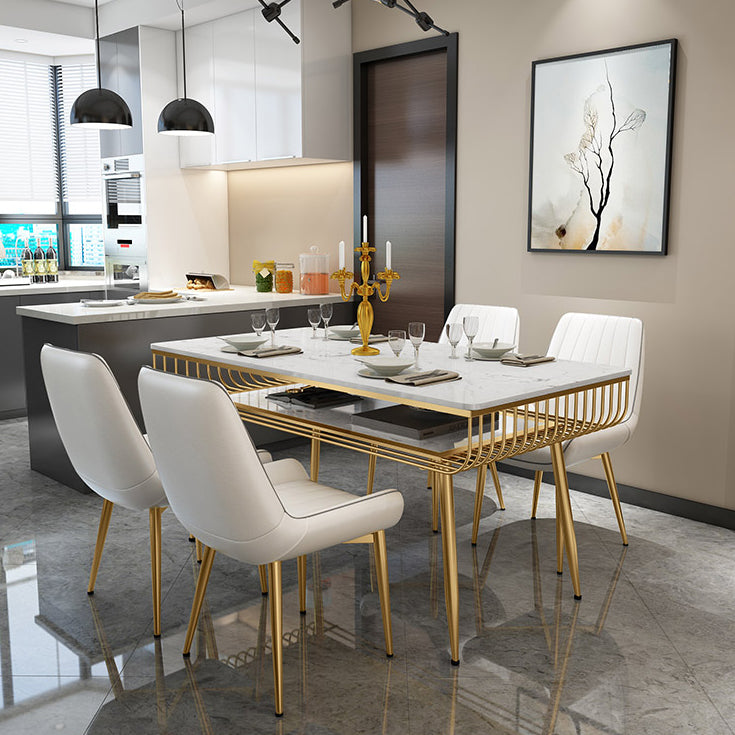 Contemporary Style Marble Table with White Table and 4 Gold Legs Base for Home Use Clearhalo 'Dining Room Sets' 'Dining Tables & Seating' 'dining_room_set' 'furn' 'furn_dining_room_set' 'Furniture' 'furniture_dining_room_set' 'Kitchen & Dining Furniture' 'kitchen&dining_furn' 'kitchen' 3413877