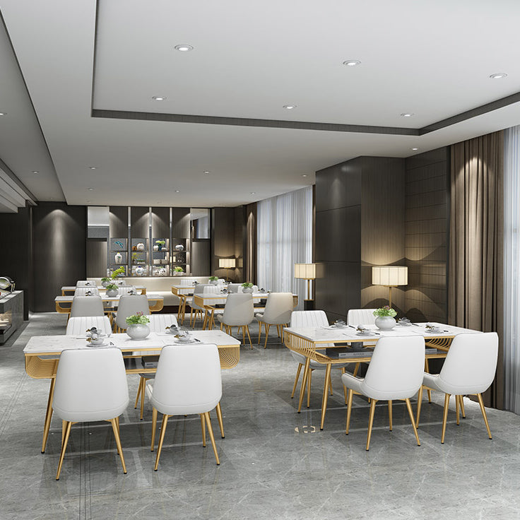 Contemporary Style Marble Table with White Table and 4 Gold Legs Base for Home Use Clearhalo 'Dining Room Sets' 'Dining Tables & Seating' 'dining_room_set' 'furn' 'furn_dining_room_set' 'Furniture' 'furniture_dining_room_set' 'Kitchen & Dining Furniture' 'kitchen&dining_furn' 'kitchen' 3413878