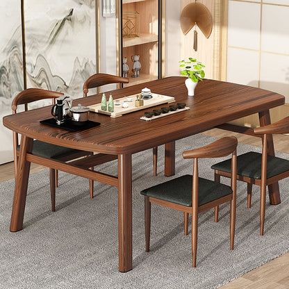 Contemporary Style Traditional Height Dining Set with Rectangle Shape Table and 4 Legs Base Walnut 5 Piece Set Clearhalo 'Dining Room Sets' 'Dining Tables & Seating' 'dining_room_set' 'furn' 'furn_dining_room_set' 'Furniture' 'furniture_dining_room_set' 'Kitchen & Dining Furniture' 'kitchen&dining_furn' 'kitchen' 3413879