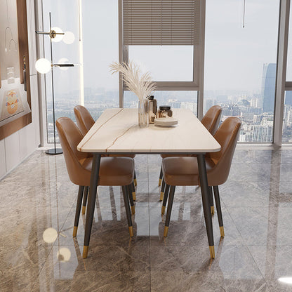 Modern Style Sintered Stone Dining Set with Standard Height Table and 4 Black Legs Base White-Gold 5 Piece Set Clearhalo 'Dining Room Sets' 'Dining Tables & Seating' 'dining_room_set' 'furn' 'furn_dining_room_set' 'Furniture' 'furniture_dining_room_set' 'Kitchen & Dining Furniture' 'kitchen&dining_furn' 'kitchen' 3413893