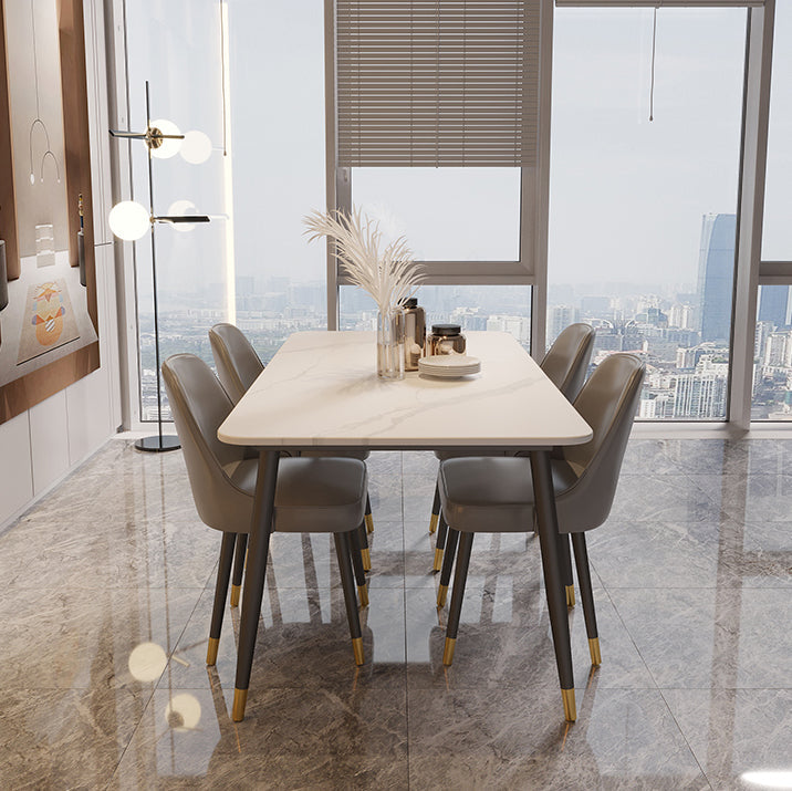 Modern Style Sintered Stone Dining Set with Standard Height Table and 4 Black Legs Base White 5 Piece Set Clearhalo 'Dining Room Sets' 'Dining Tables & Seating' 'dining_room_set' 'furn' 'furn_dining_room_set' 'Furniture' 'furniture_dining_room_set' 'Kitchen & Dining Furniture' 'kitchen&dining_furn' 'kitchen' 3413895