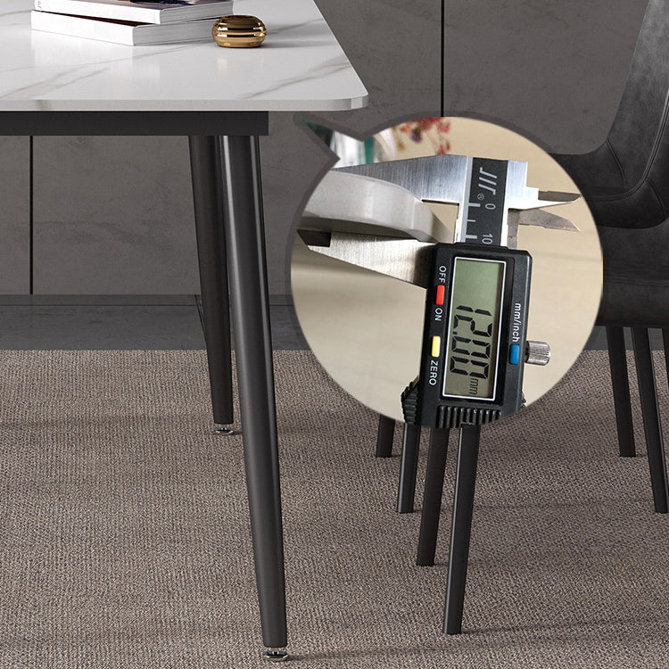 Modern Sintered Stone White Dining Set with Rectangle Table and Black Legs Dining Set Clearhalo 'Dining Room Sets' 'Dining Tables & Seating' 'dining_room_set' 'furn' 'furn_dining_room_set' 'Furniture' 'furniture_dining_room_set' 'Kitchen & Dining Furniture' 'kitchen&dining_furn' 'kitchen' 3413913