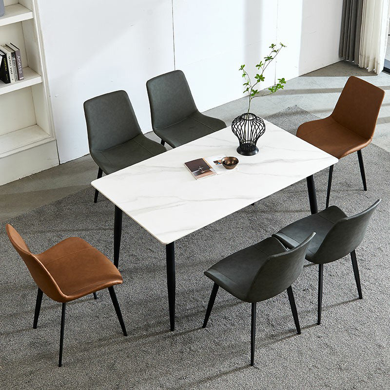 Modern Style Sintered Stone Dining Table with Rectangle Shape Table and 4 Legs Base for Home Use with 6 Chairs Clearhalo 'Dining Room Sets' 'Dining Tables & Seating' 'dining_room_set' 'furn' 'furn_dining_room_set' 'Furniture' 'furniture_dining_room_set' 'Kitchen & Dining Furniture' 'kitchen&dining_furn' 'kitchen' 3413923