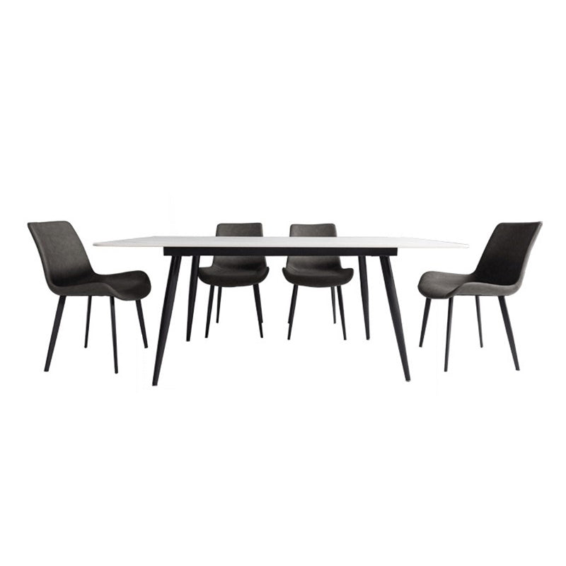 Modern Style Sintered Stone Dining Table with Rectangle Shape Table and 4 Legs Base for Home Use with 4 Chairs Clearhalo 'Dining Room Sets' 'Dining Tables & Seating' 'dining_room_set' 'furn' 'furn_dining_room_set' 'Furniture' 'furniture_dining_room_set' 'Kitchen & Dining Furniture' 'kitchen&dining_furn' 'kitchen' 3413925