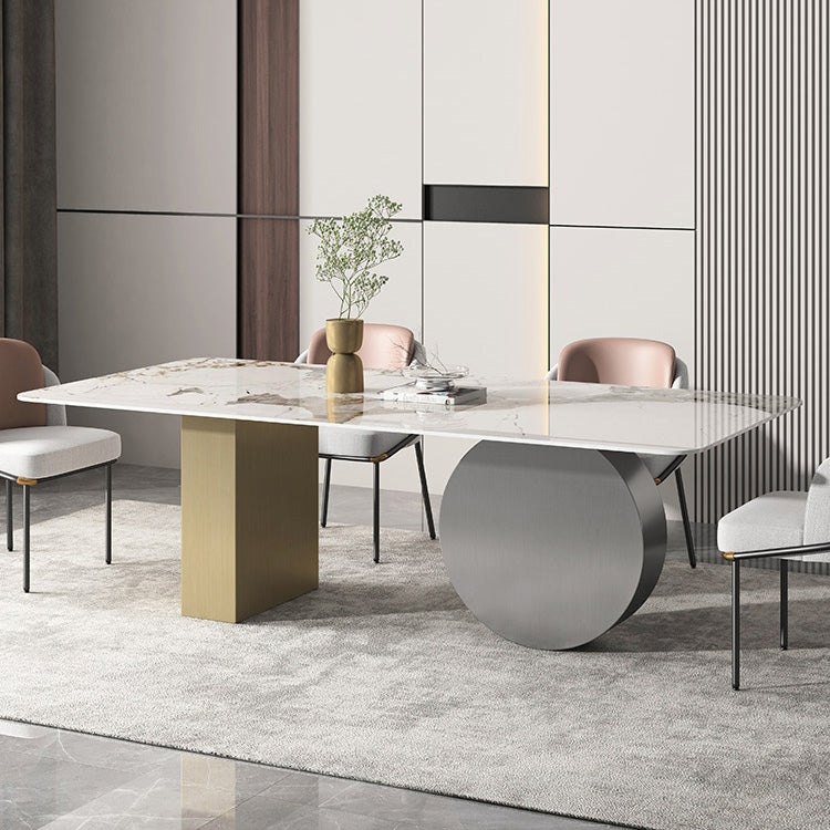 Sintered Stone Minimalist Dining Room Set with Rectangle Table and Metal Base Table Furniture Clearhalo ' dining_table' 'Dining Tables & Seating' 'Dining Tables' 'Furniture' 'furniture_dining_table' 'Kitchen & Dining Furniture' 'kitchen&dining_furn' 'kitchen' 'kitchen_dining_table' 3413953